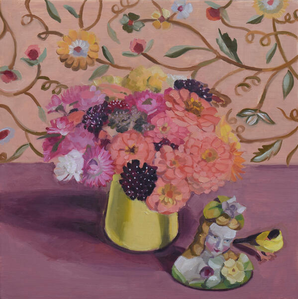 Goldfinch with Zinnias