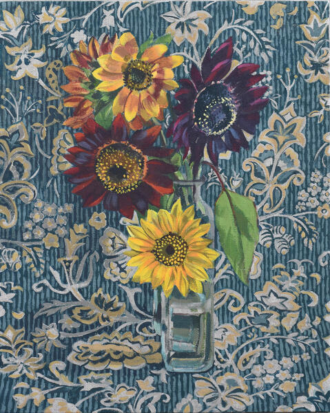 Sunflowers on a Blue Floral